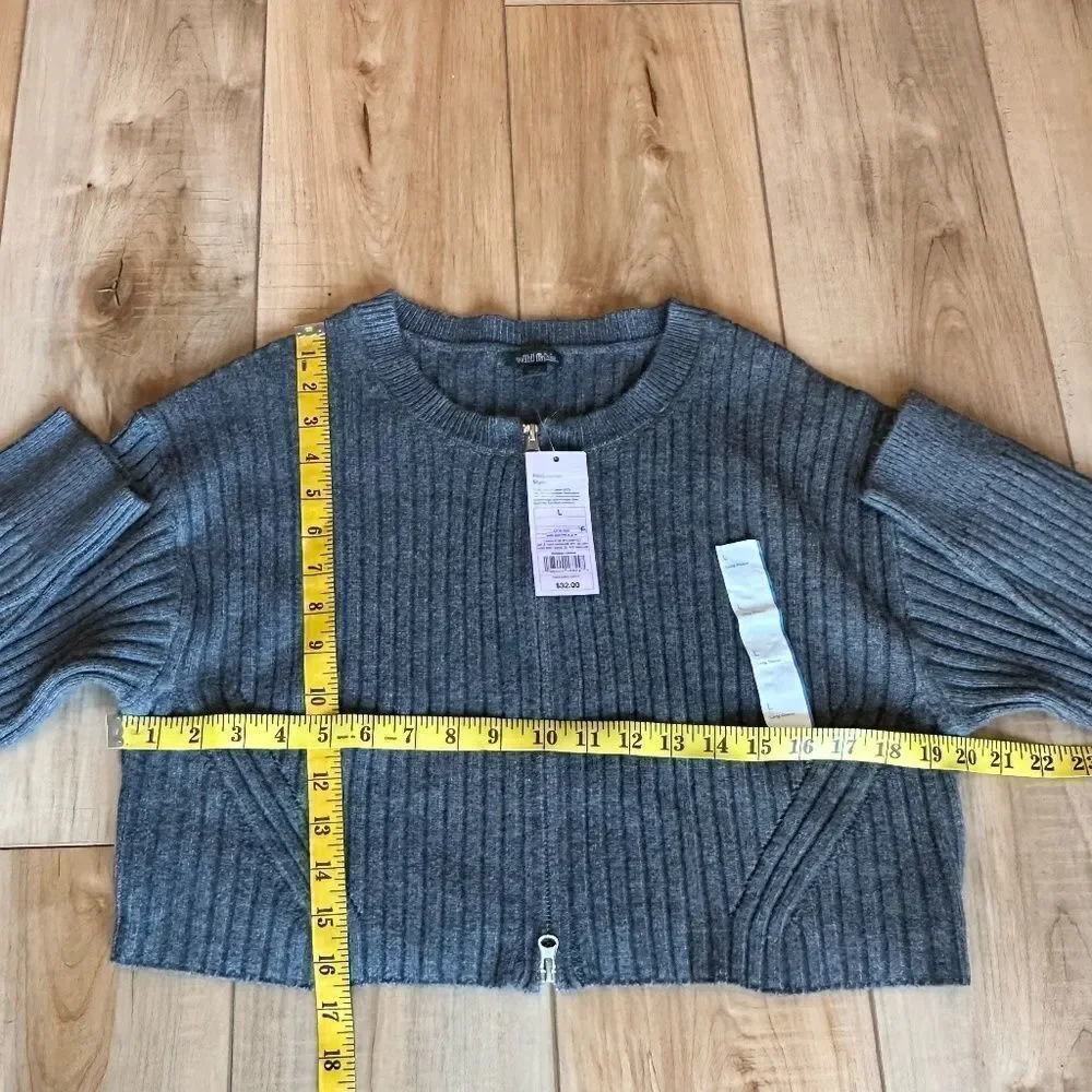 NWT Wild Fable Front Zip Long Sleeve Gray Ribbed Sweater Size Large